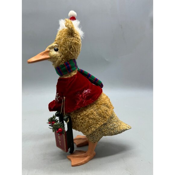 Vtg Duck Christmas Figurine Santa Hat Scarf Red Velvet Jacket Joy Sled 12" READ - Picture 6 of 10